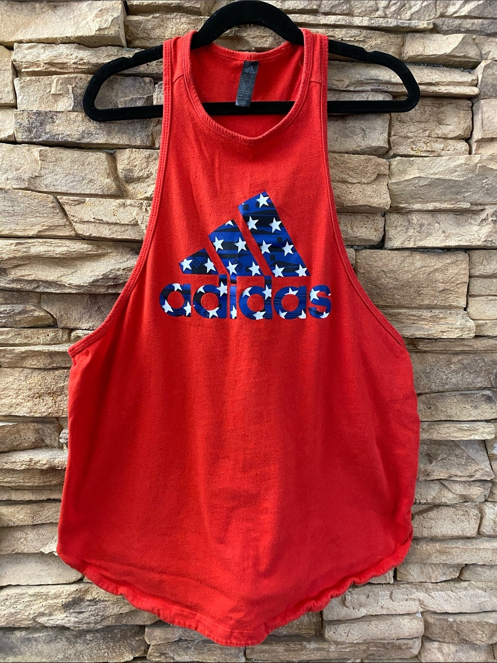Adidas Red Stars and Stripes Graphic High Neck Tank Top Medium